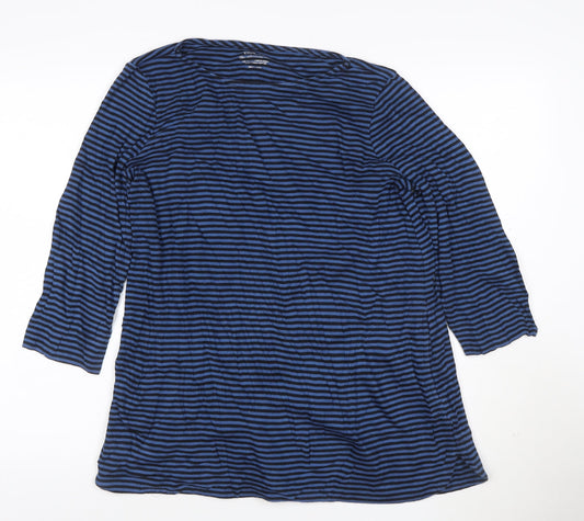 Chico's Women's Blue Striped 3/4 Sleeve Cotton Boat Neck Top Size L