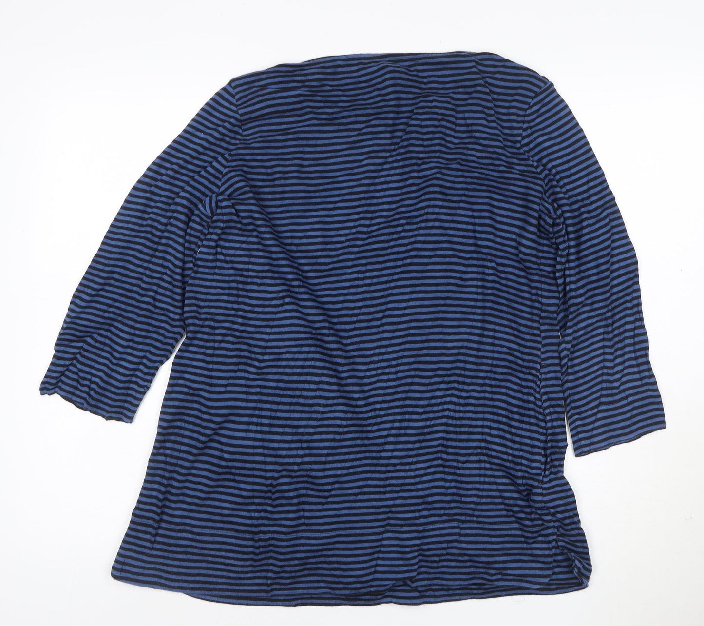 Chico's Women's Blue Striped 3/4 Sleeve Cotton Boat Neck Top Size L