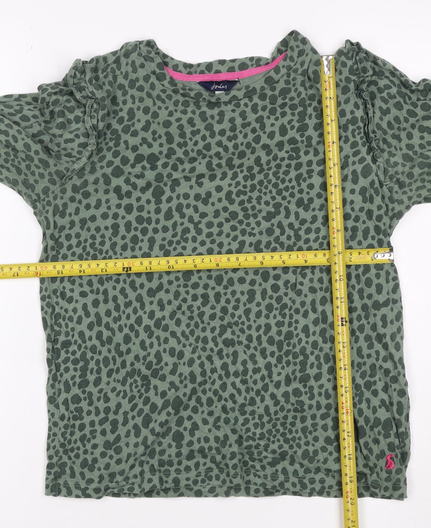 Joules Women Green Animal Print Ruffle Long Sleeve Cotton Blouse UK 6