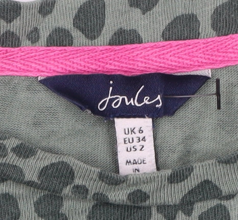 Joules Women Green Animal Print Ruffle Long Sleeve Cotton Blouse UK 6