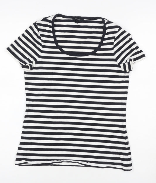 Hobbs Women’s Black White Striped Jersey T-Shirt Size S