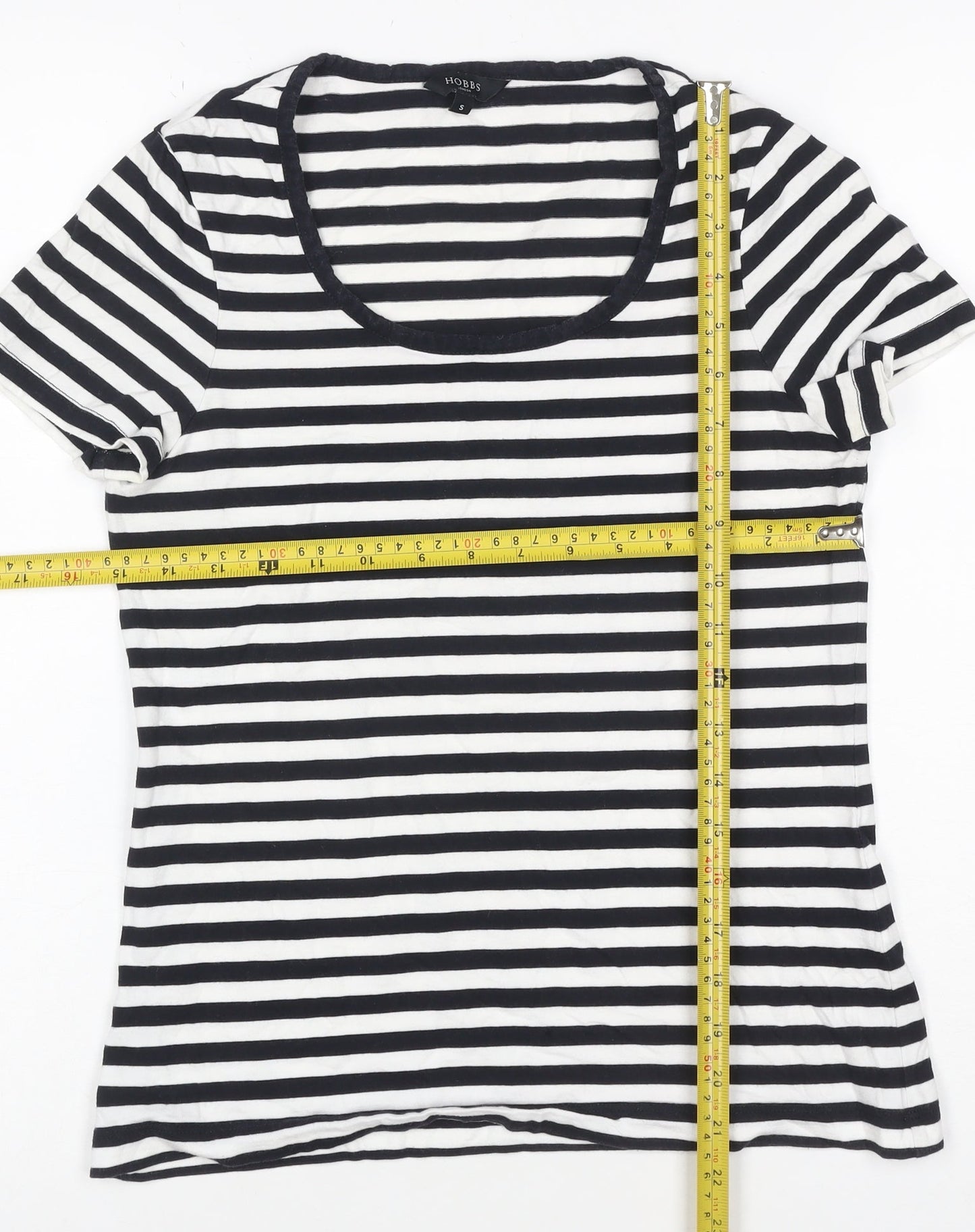 Hobbs Women’s Black White Striped Jersey T-Shirt Size S
