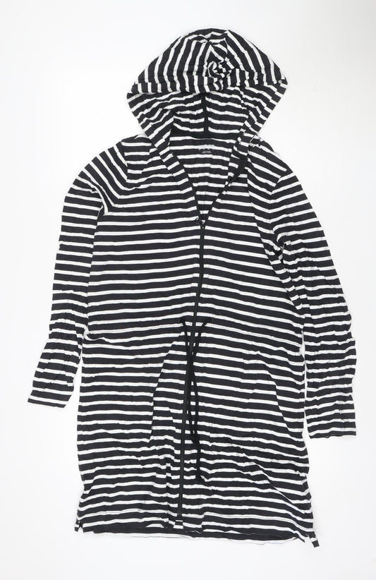 Lands' End Women's Black Striped Cotton Hooded T-Shirt Dress S