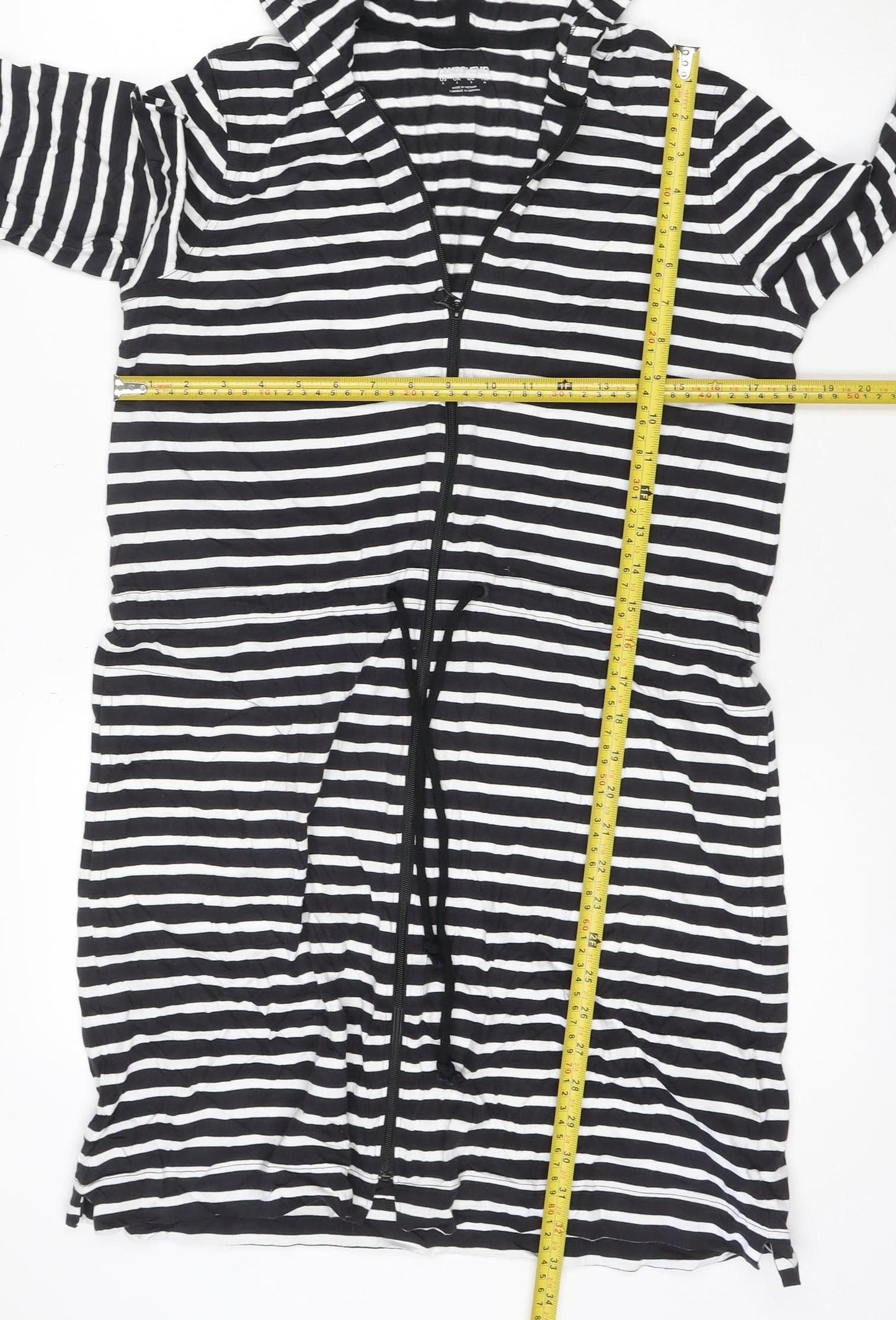Lands' End Women's Black Striped Cotton Hooded T-Shirt Dress S