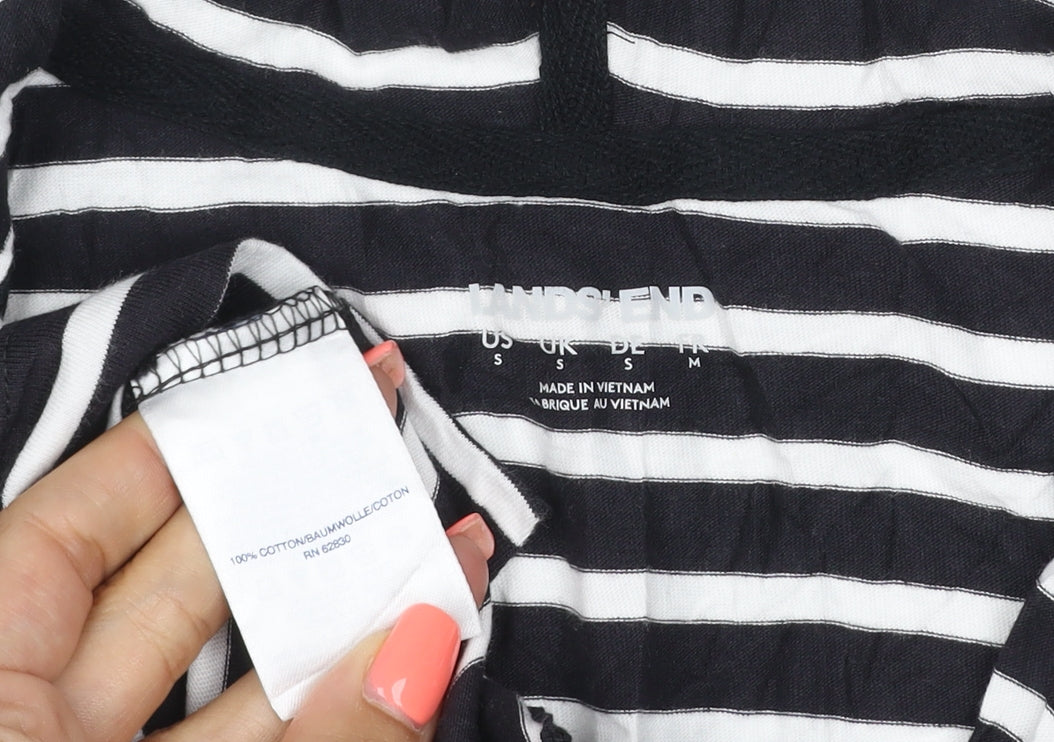 Lands' End Women's Black Striped Cotton Hooded T-Shirt Dress S