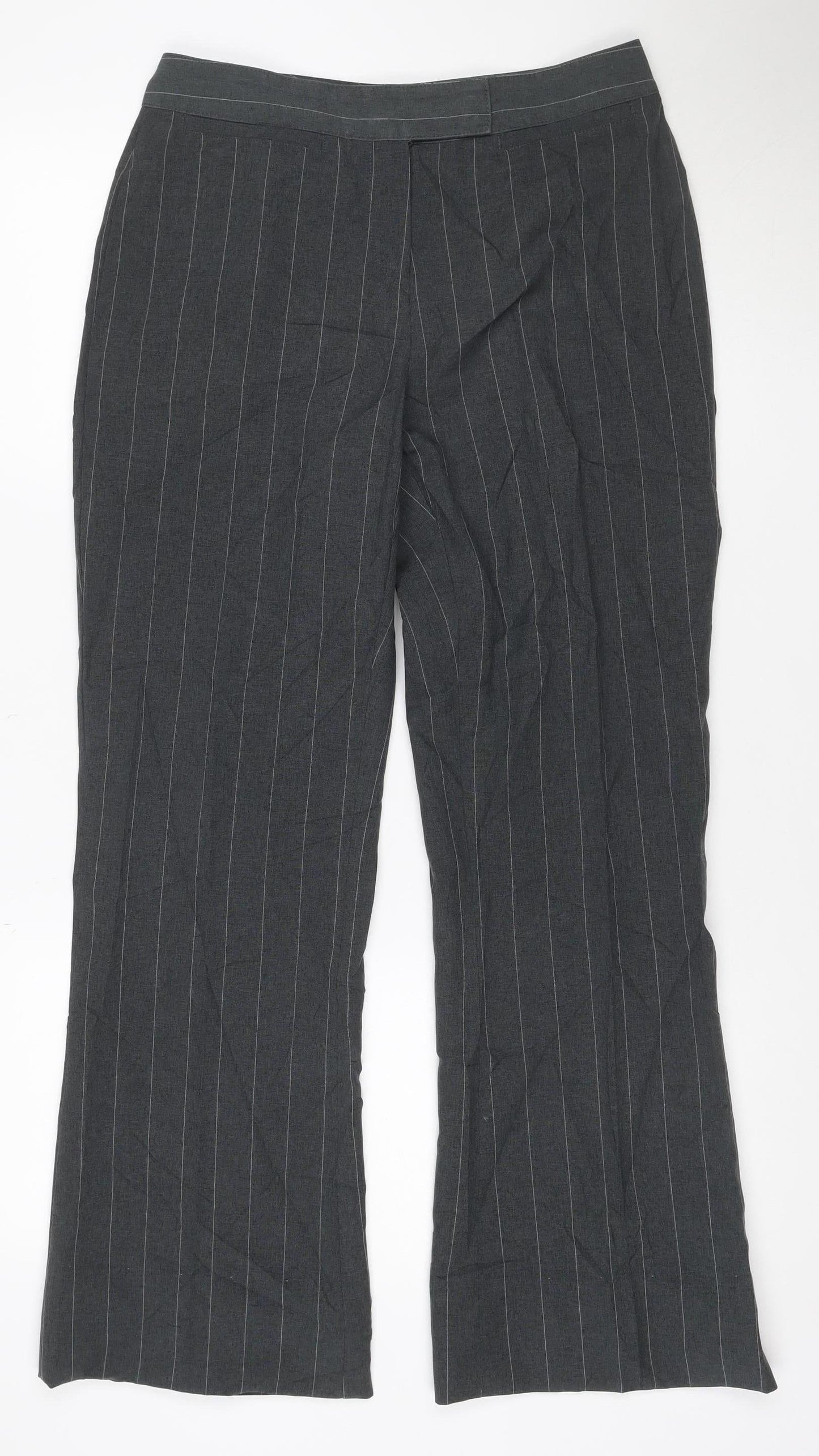 Marks and Spencer Women’s Grey Pinstripe Wide-Leg Trousers Size 10 Long
