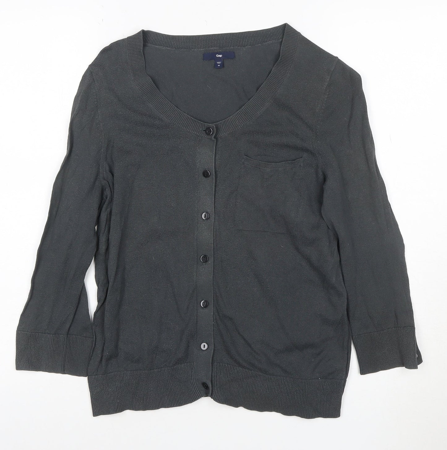 Gap Women’s Grey Cotton Cardigan M V-Neck 3/4 Sleeve Lightweight Knit