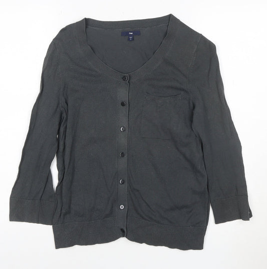Gap Women’s Grey Cotton Cardigan M V-Neck 3/4 Sleeve Lightweight Knit