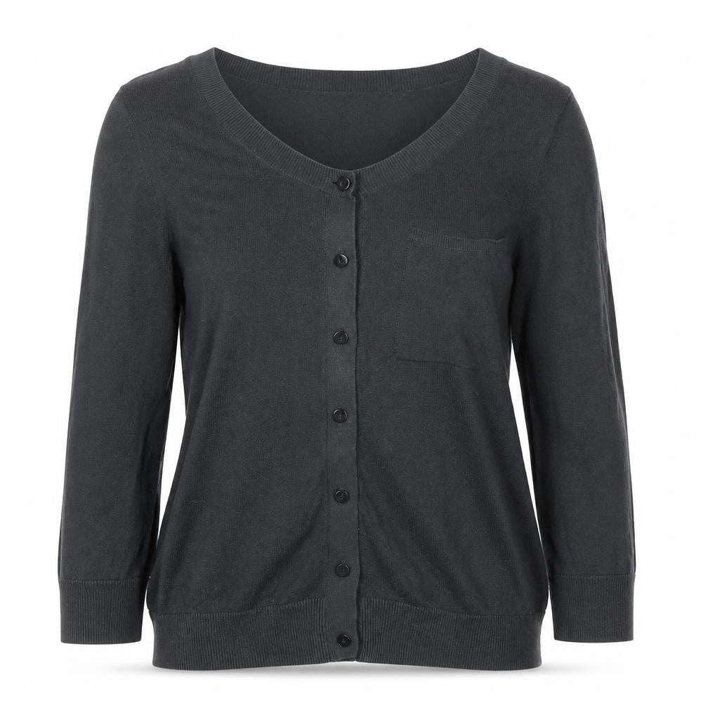 Gap Women’s Grey Cotton Cardigan M V-Neck 3/4 Sleeve Lightweight Knit