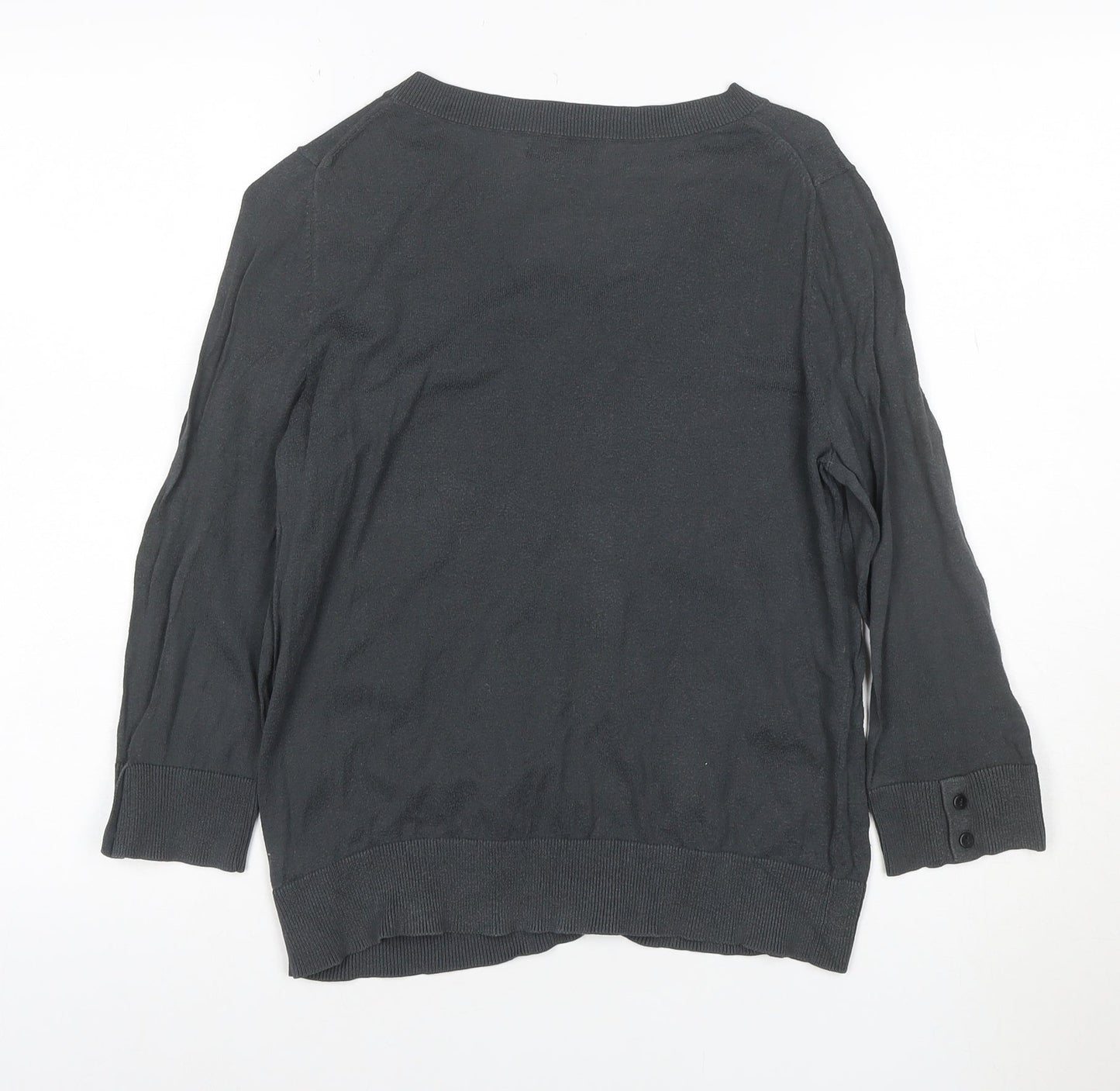 Gap Women’s Grey Cotton Cardigan M V-Neck 3/4 Sleeve Lightweight Knit