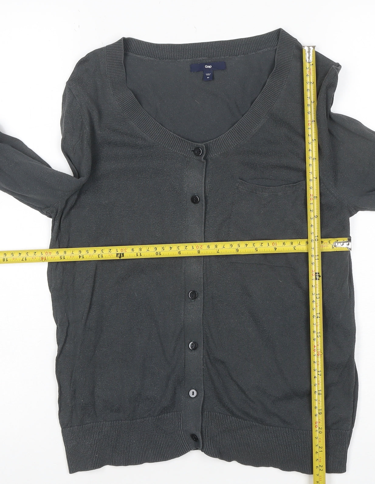 Gap Women’s Grey Cotton Cardigan M V-Neck 3/4 Sleeve Lightweight Knit