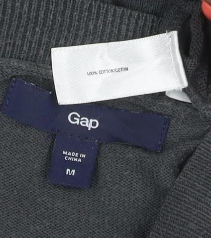 Gap Women’s Grey Cotton Cardigan M V-Neck 3/4 Sleeve Lightweight Knit