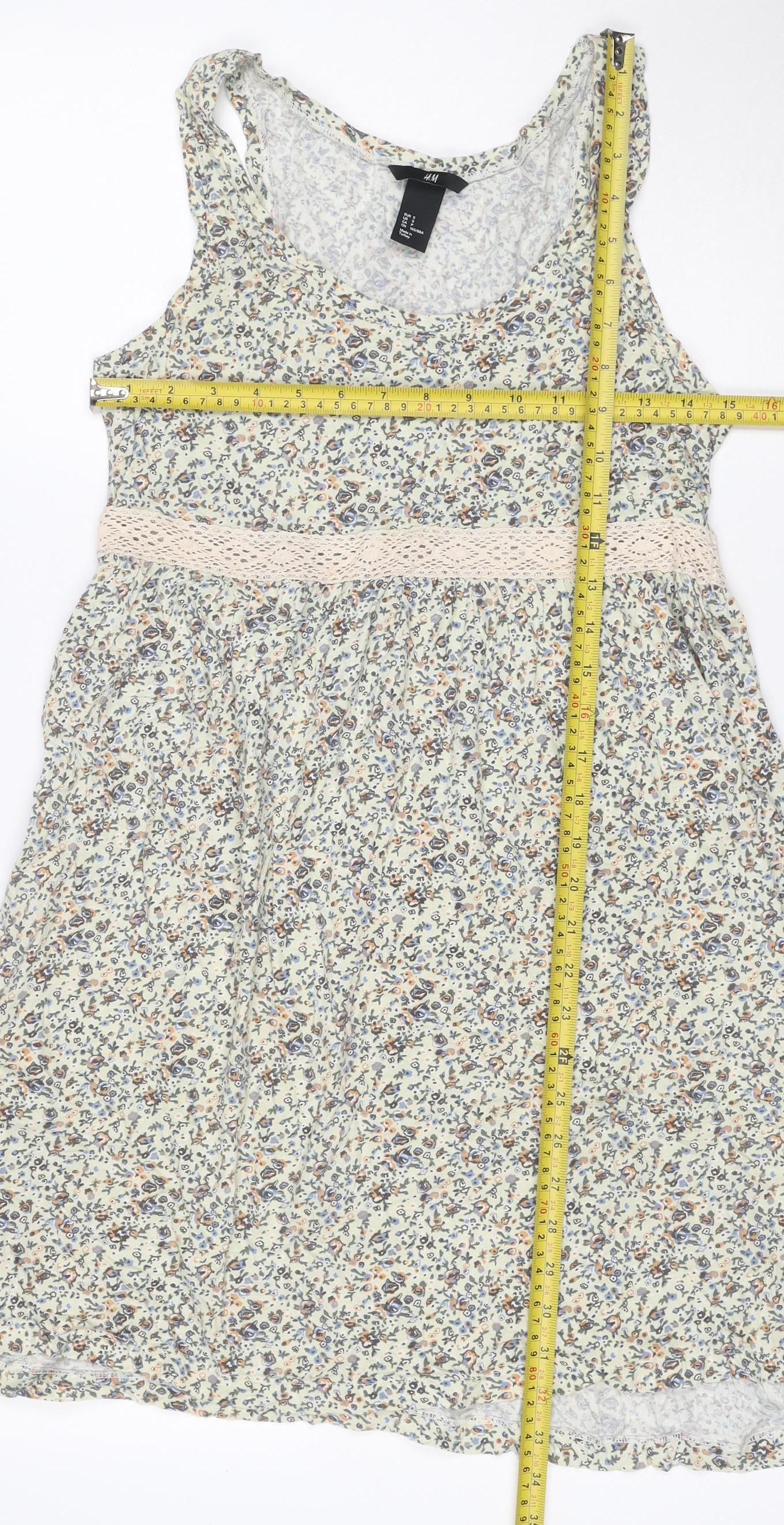 H&M Women's Multicoloured Floral A-Line Sleeveless Cotton Dress Size 8