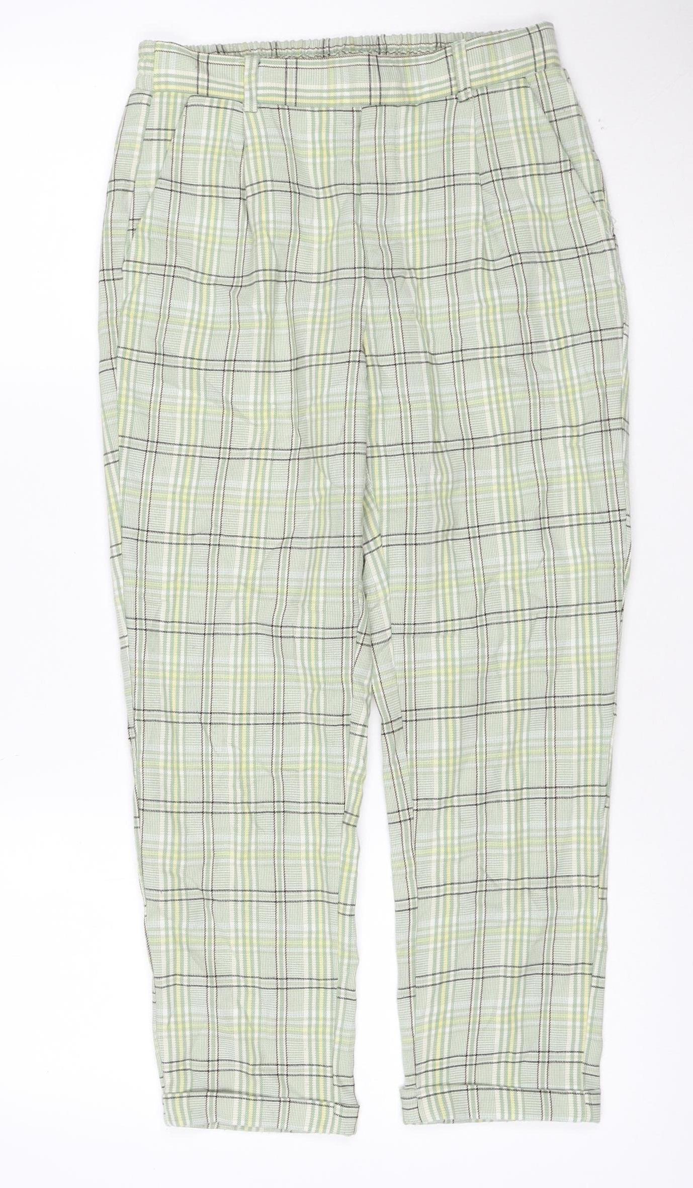 Stradivarius Women Green Check Tapered Jogger Trousers M