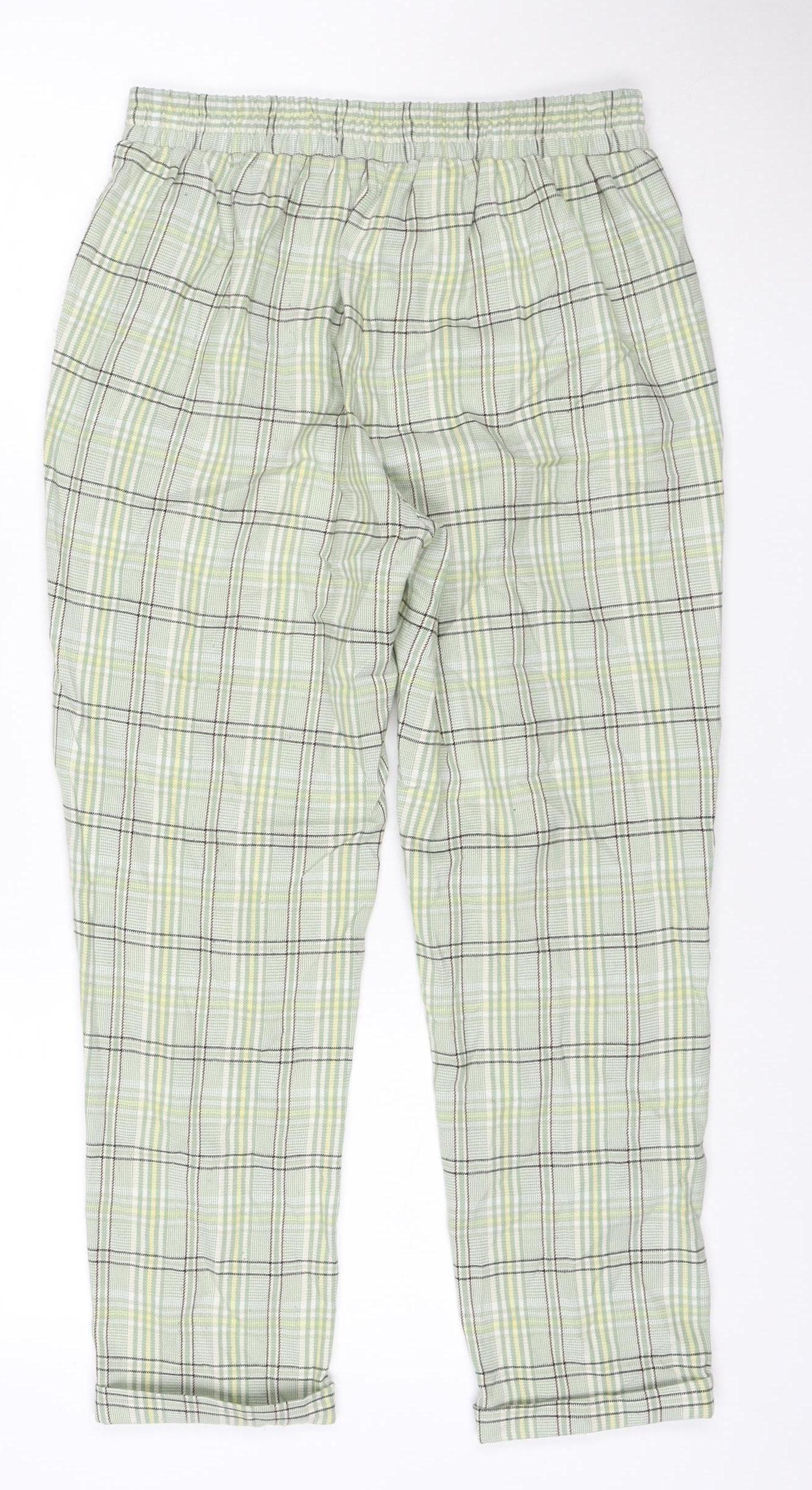 Stradivarius Women Green Check Tapered Jogger Trousers M