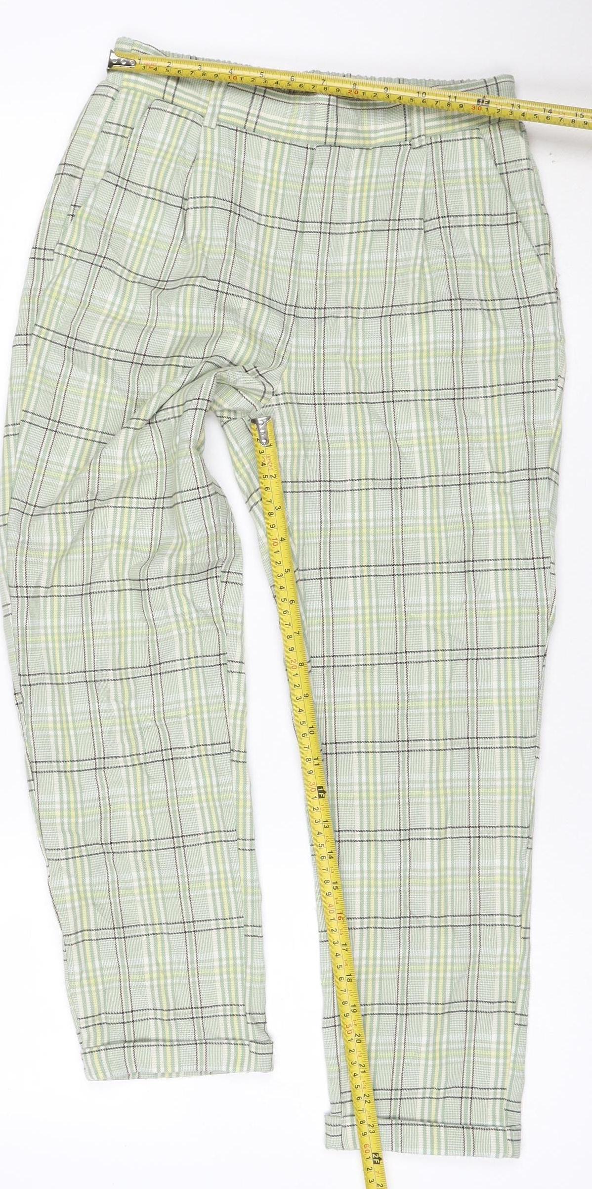 Stradivarius Women Green Check Tapered Jogger Trousers M