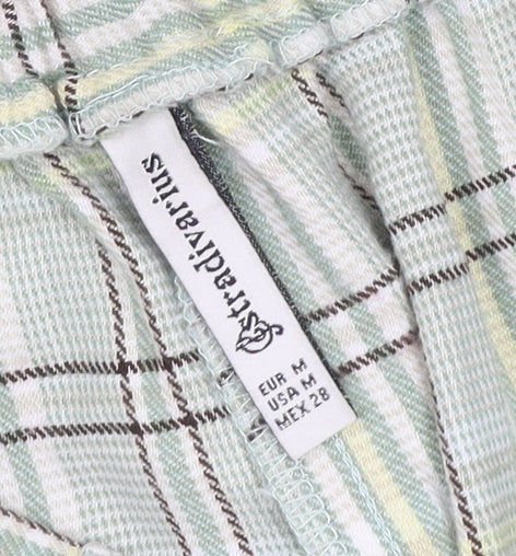 Stradivarius Women Green Check Tapered Jogger Trousers M