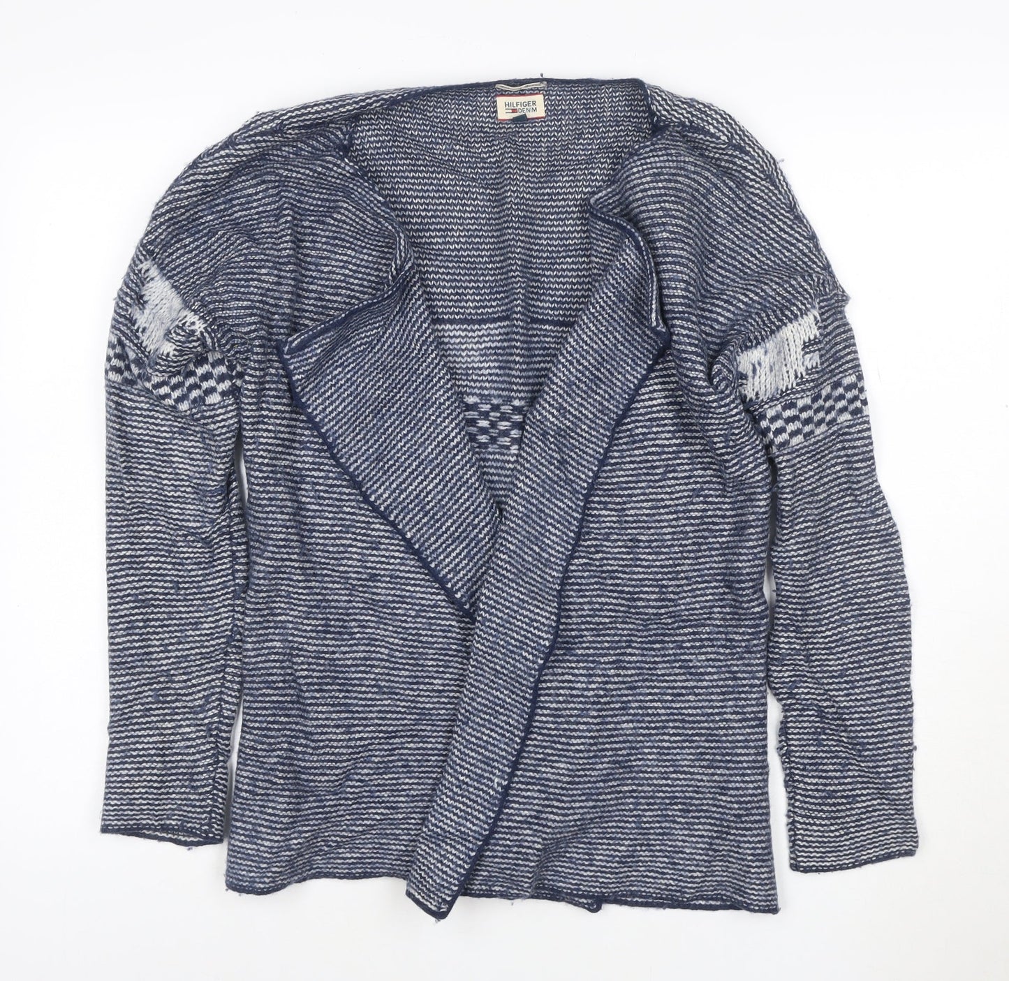 Tommy Hilfiger Women's Blue Striped Open Knit Cardigan Medium