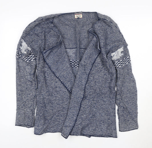 Tommy Hilfiger Women's Blue Striped Open Knit Cardigan Medium