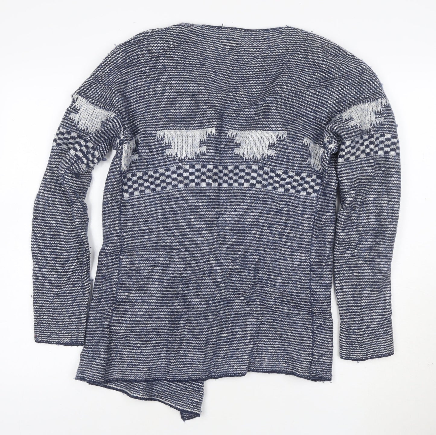 Tommy Hilfiger Women's Blue Striped Open Knit Cardigan Medium