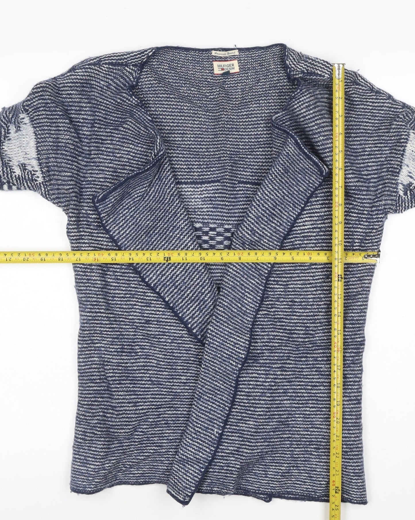 Tommy Hilfiger Women's Blue Striped Open Knit Cardigan Medium