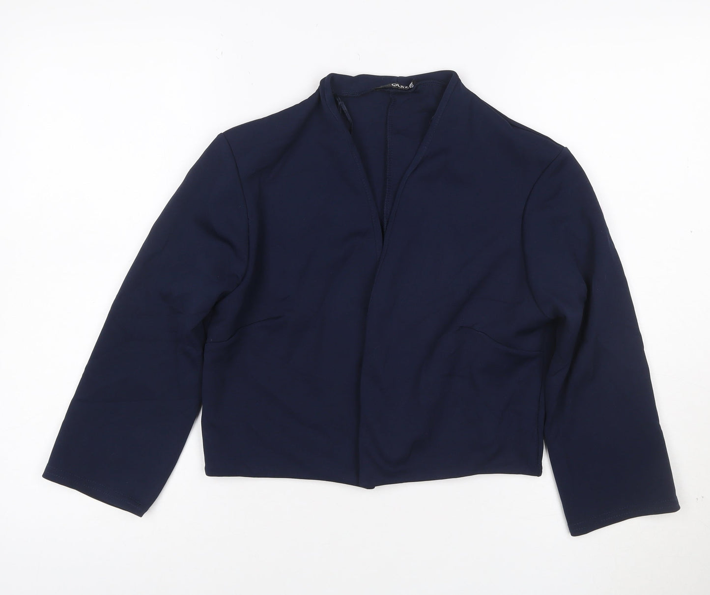Quiz Women's Navy Blue Cropped Suit Jacket Size 14 Polyester Blend