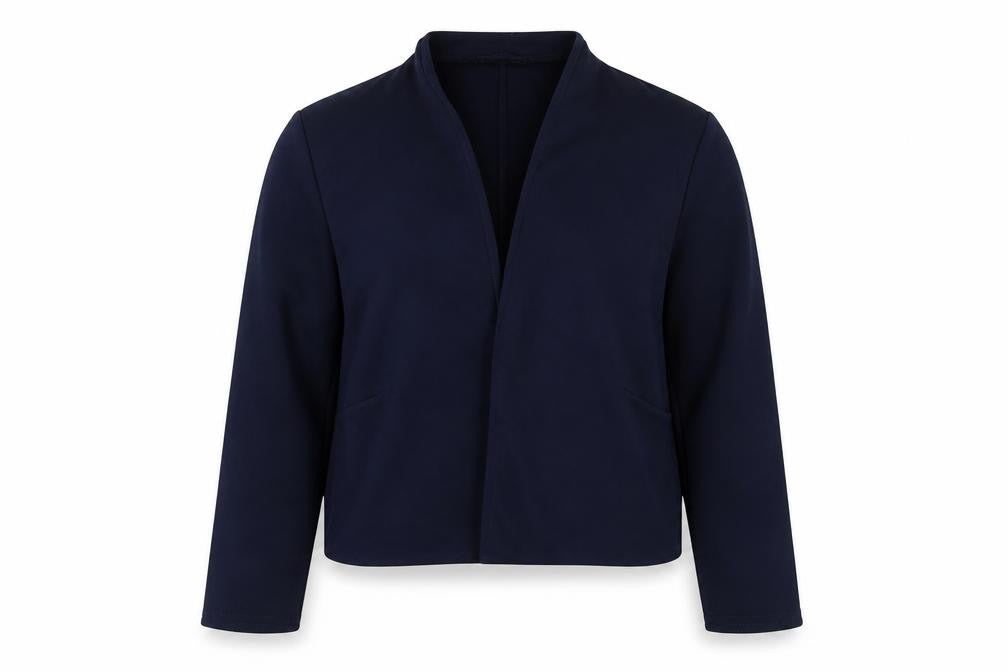 Quiz Women's Navy Blue Cropped Suit Jacket Size 14 Polyester Blend