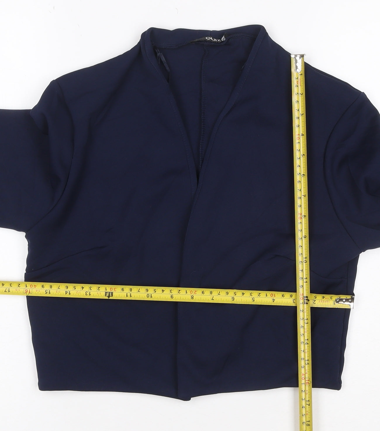 Quiz Women's Navy Blue Cropped Suit Jacket Size 14 Polyester Blend