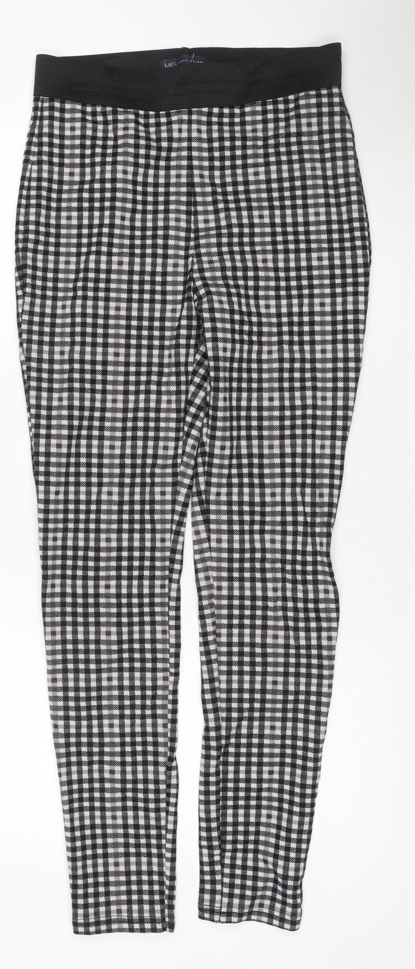 Marks and Spencer Women's Black Check Leggings Size 12 Long