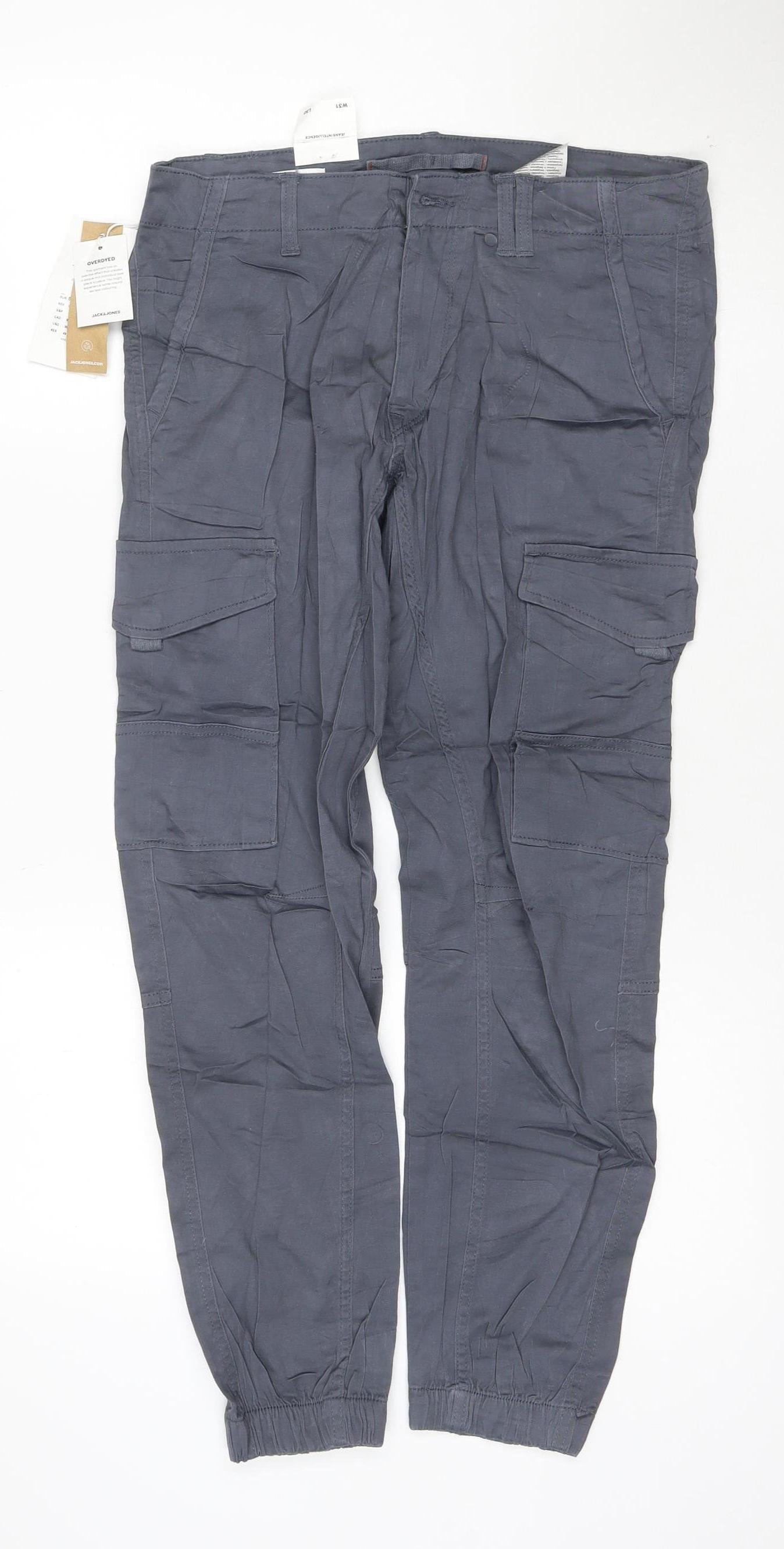 Jack & Jones Men's Grey Tapered Paul Cargo Jeans W31 L30