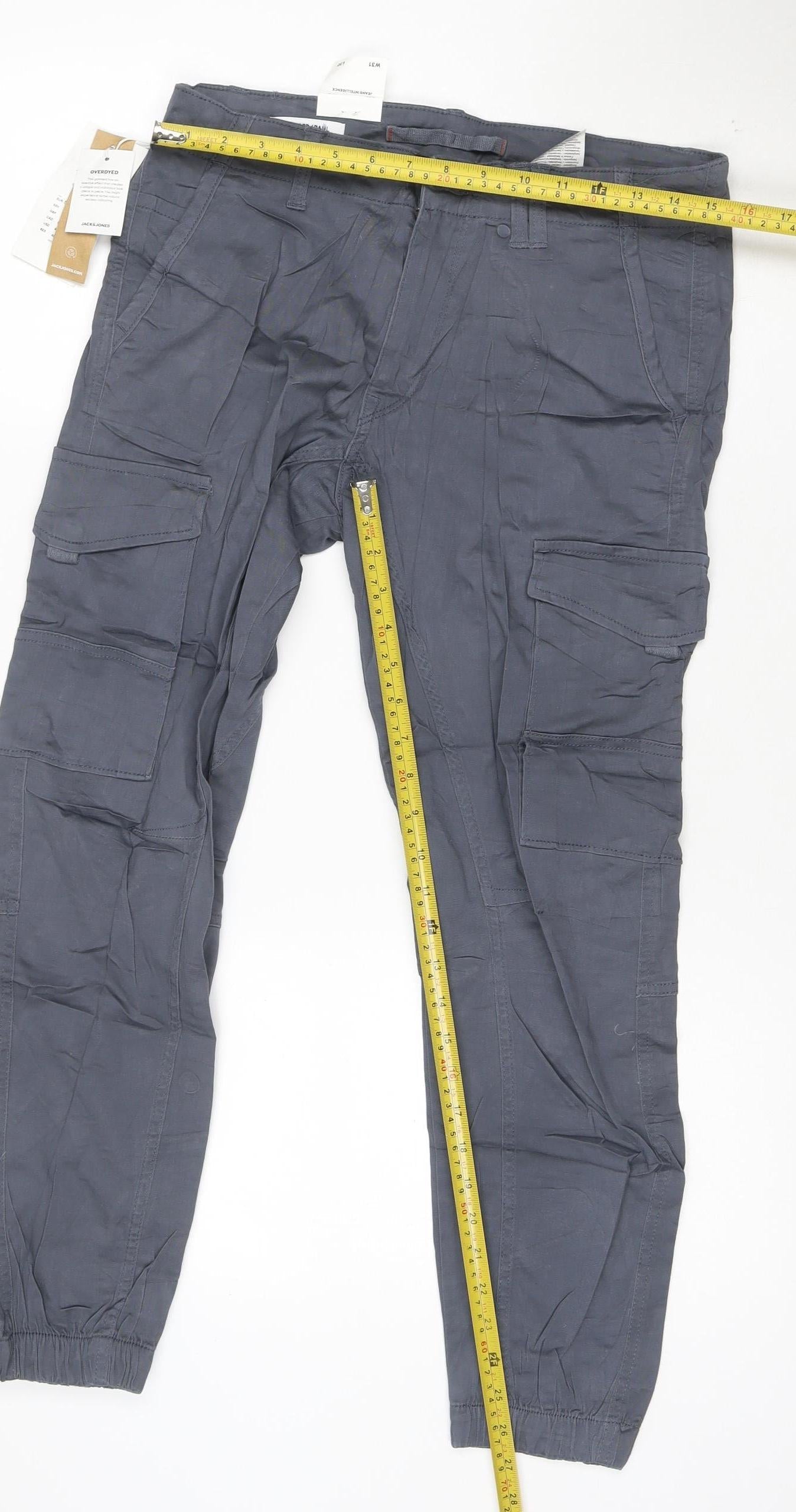 Jack & Jones Men's Grey Tapered Paul Cargo Jeans W31 L30