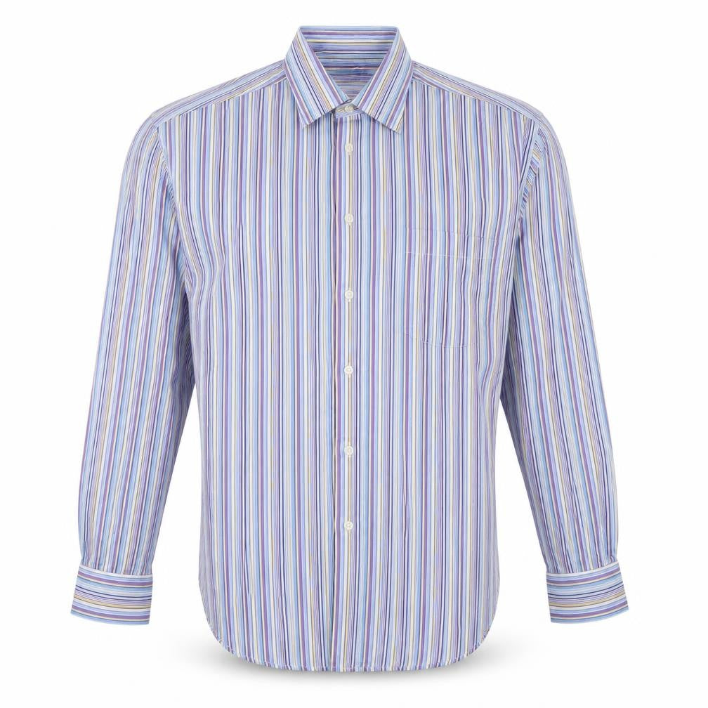 Peter England Men's Blue Striped Long Sleeve Cotton Blend Shirt 16in Collar