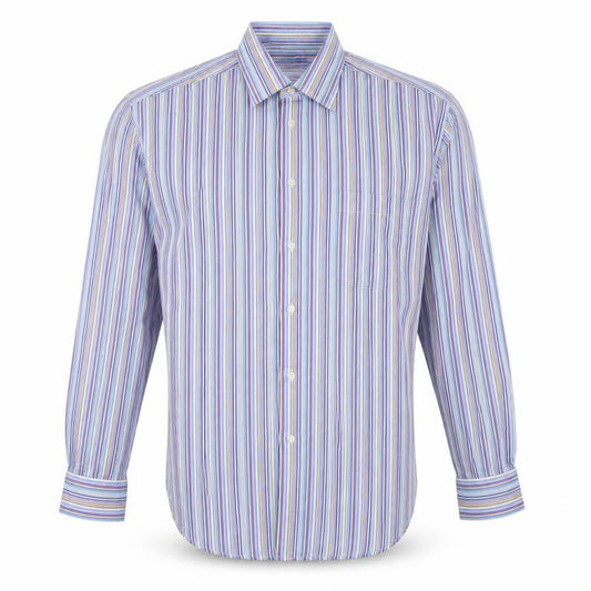 Peter England Men's Blue Striped Long Sleeve Cotton Blend Shirt 16in Collar
