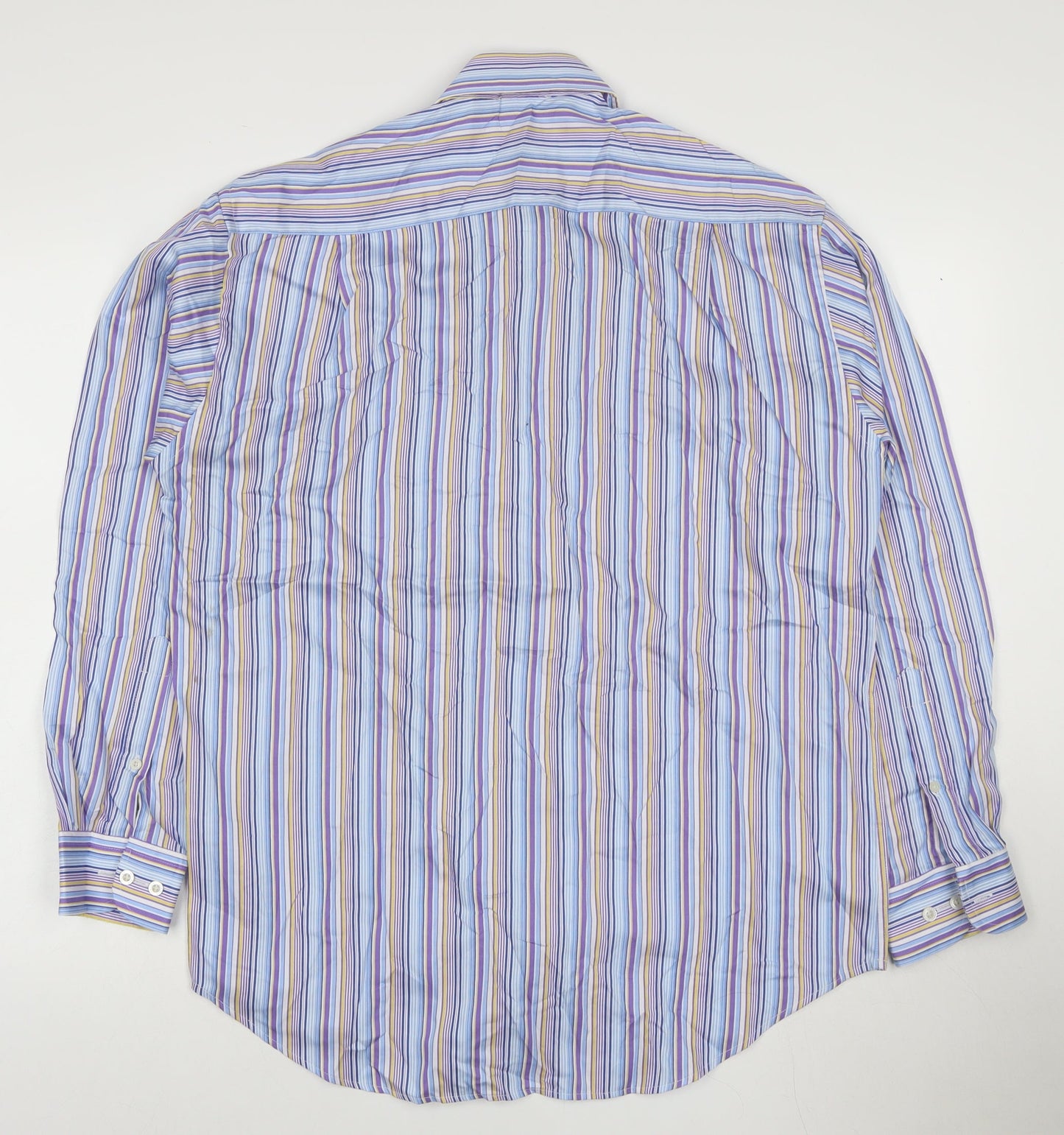 Peter England Men's Blue Striped Long Sleeve Cotton Blend Shirt 16in Collar