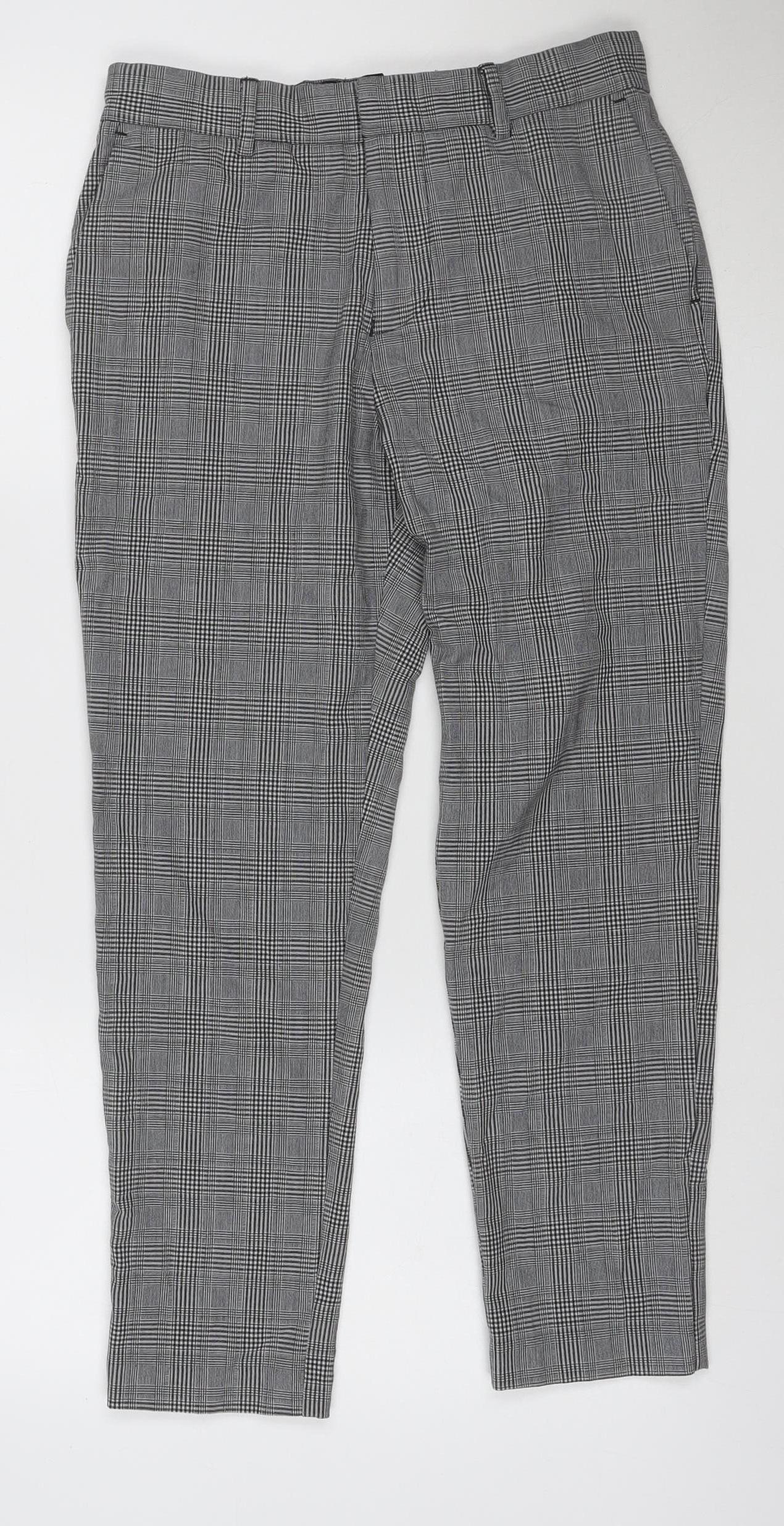 New Look Men's Grey Check Slim Fit Chino Trousers Size M 30R