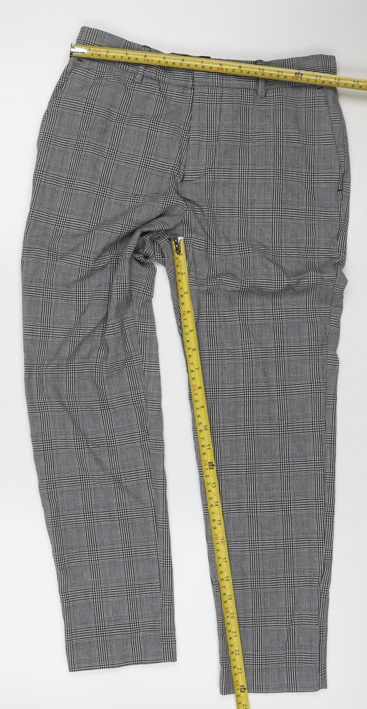 New Look Men's Grey Check Slim Fit Chino Trousers Size M 30R