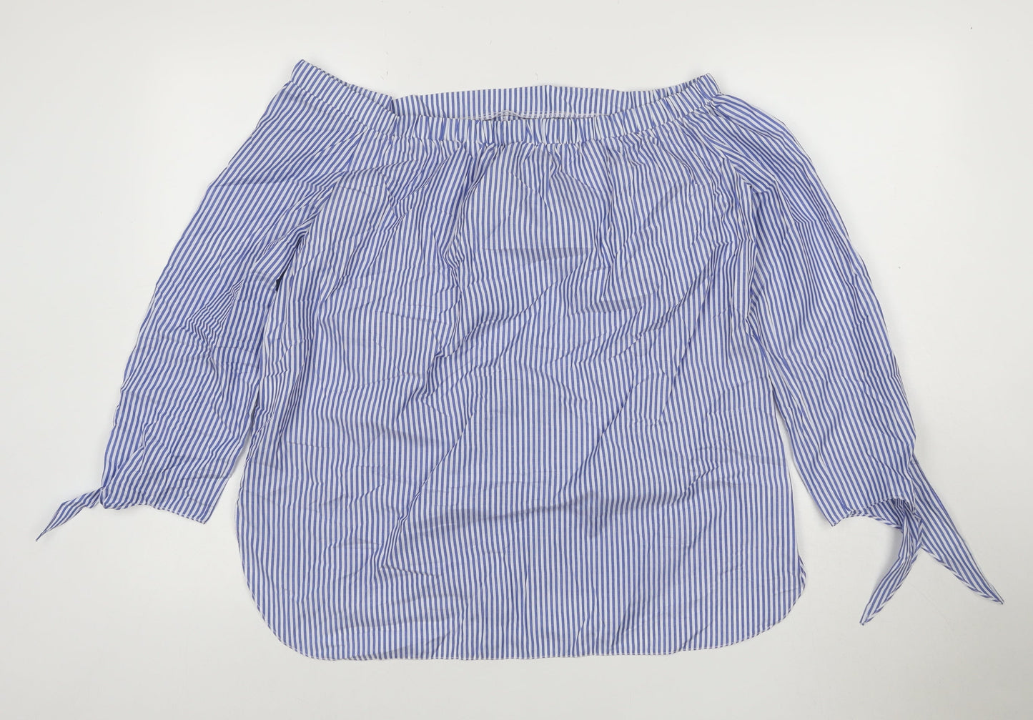 River Island Women Blue Striped Off Shoulder Blouse Size 12