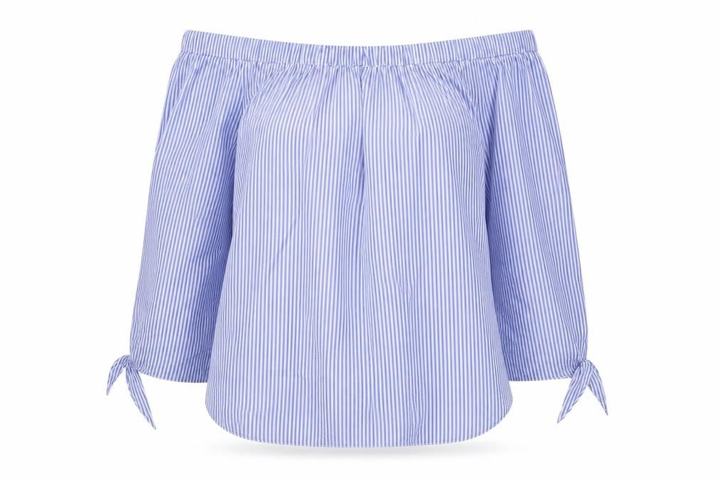 River Island Women Blue Striped Off Shoulder Blouse Size 12