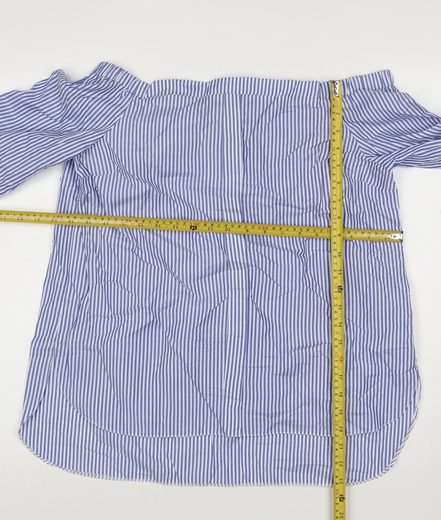 River Island Women Blue Striped Off Shoulder Blouse Size 12