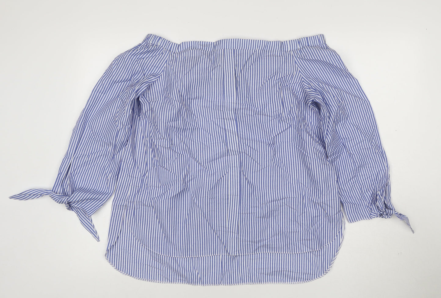 River Island Women Blue Striped Off Shoulder Blouse Size 12
