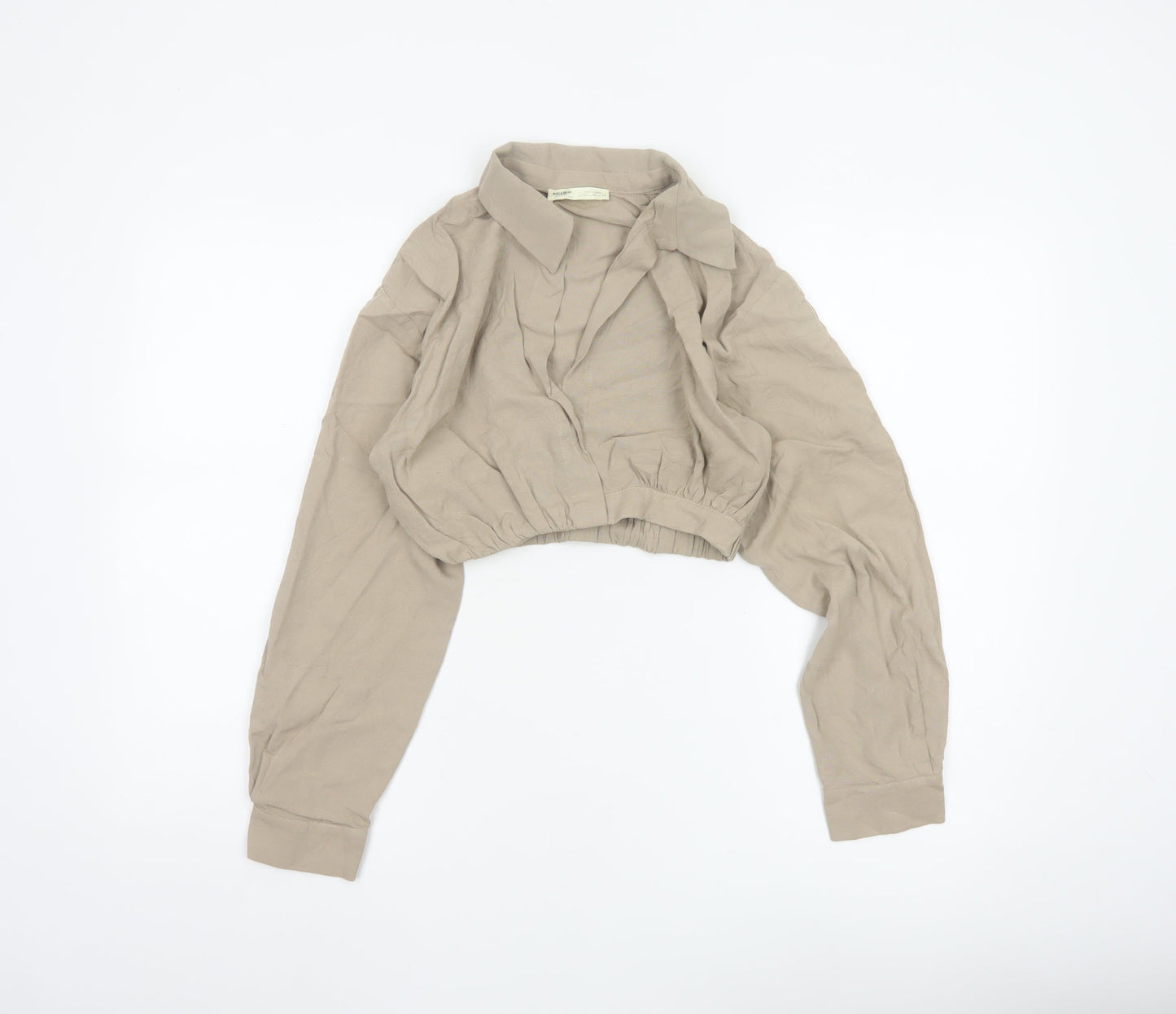 Pull&Bear Women’s Beige Cropped Collared Blouse XS Linen Blend