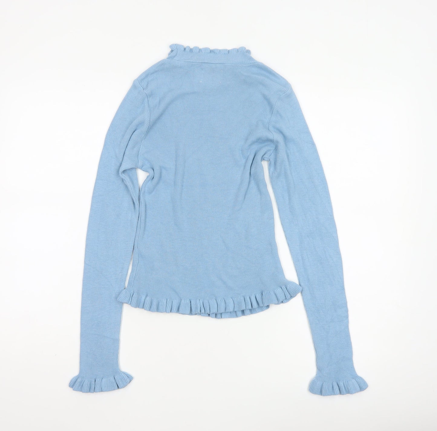ASOS DESIGN Women's Blue Mock Neck Ruffle Slim Fit Jumper Size 10