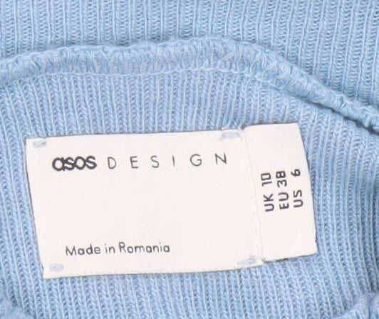 ASOS DESIGN Women's Blue Mock Neck Ruffle Slim Fit Jumper Size 10