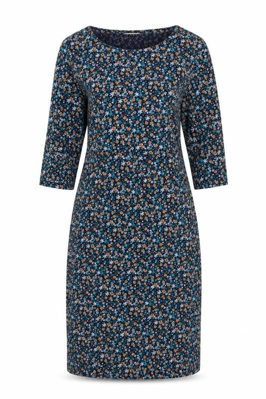Seasalt Cornwall Women Blue Floral A-Line Petite Organic Cotton Dress UK 10