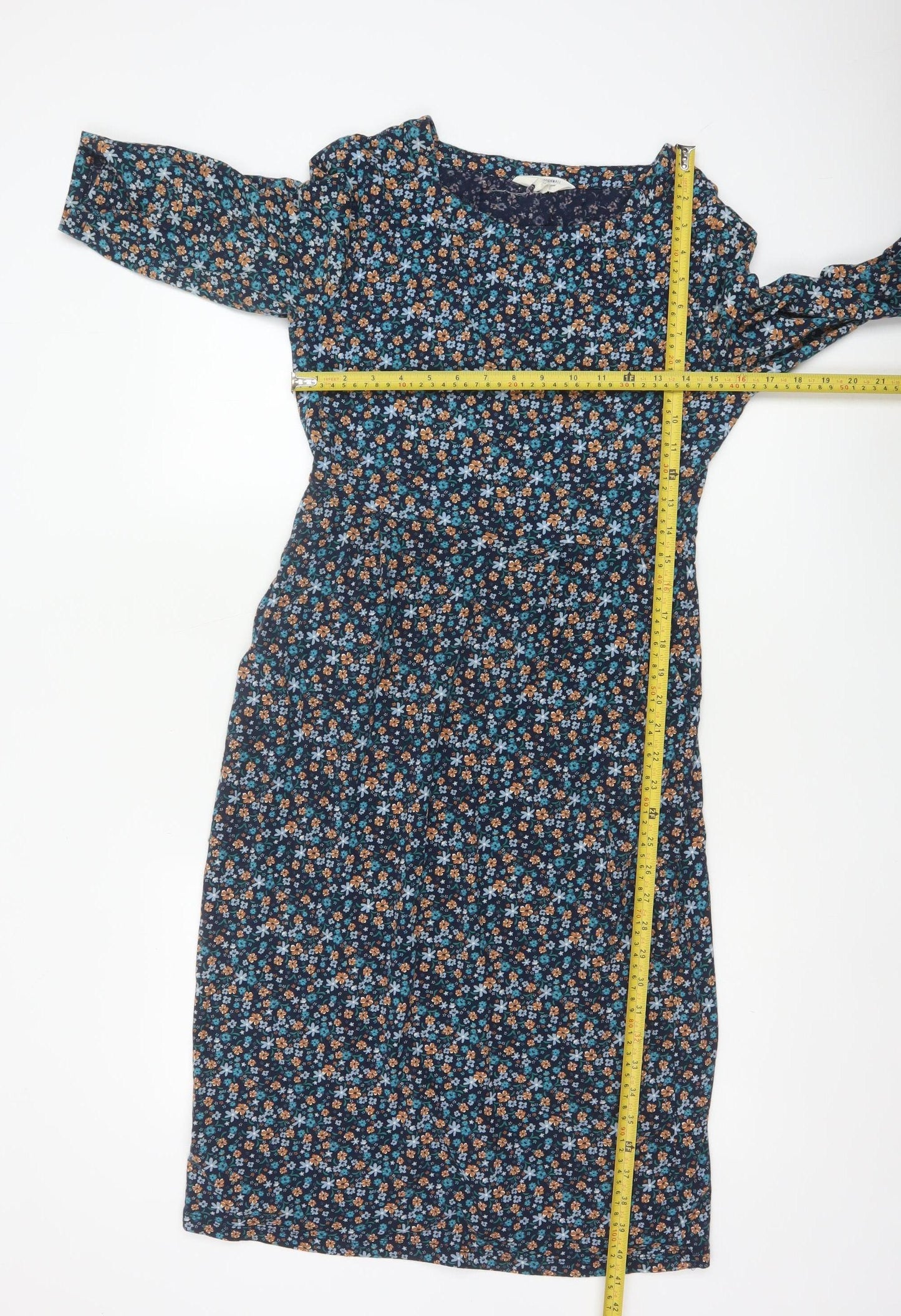 Seasalt Cornwall Women Blue Floral A-Line Petite Organic Cotton Dress UK 10
