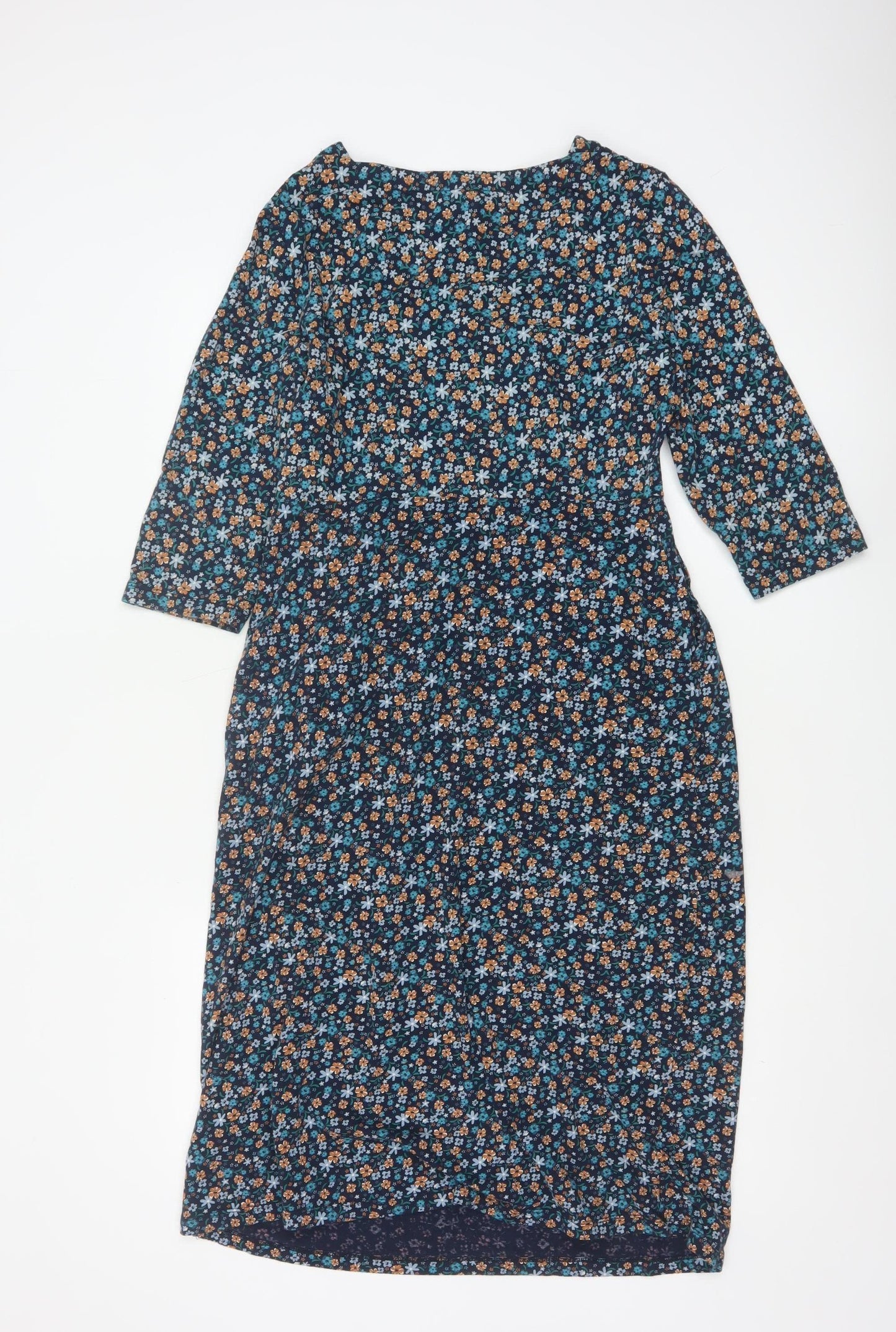 Seasalt Cornwall Women Blue Floral A-Line Petite Organic Cotton Dress UK 10
