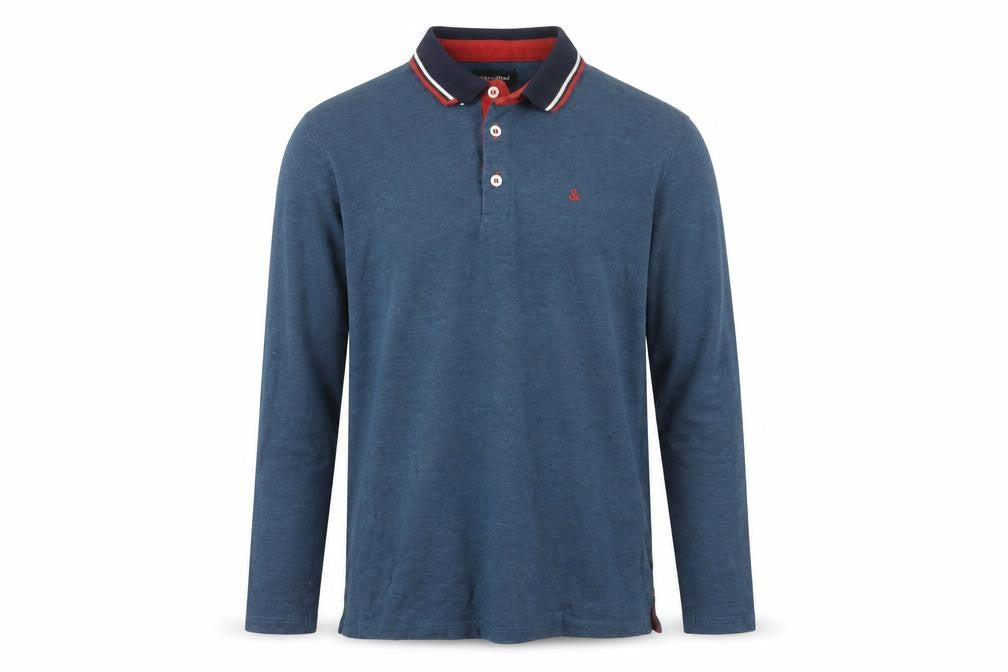 Jack & Jones Men Blue Long Sleeve Cotton Polo Shirt Size L