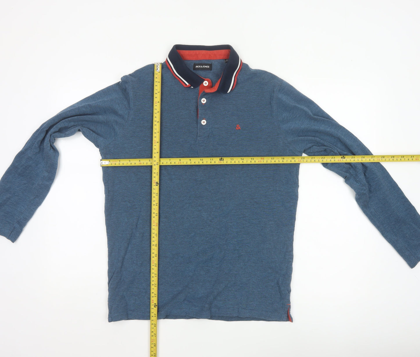 Jack & Jones Men Blue Long Sleeve Cotton Polo Shirt Size L