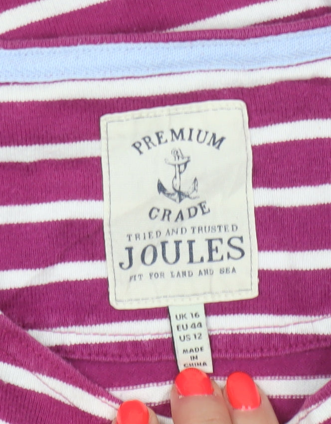 Joules Women’s Pink Striped Long Sleeve Cotton T-Shirt Size 16