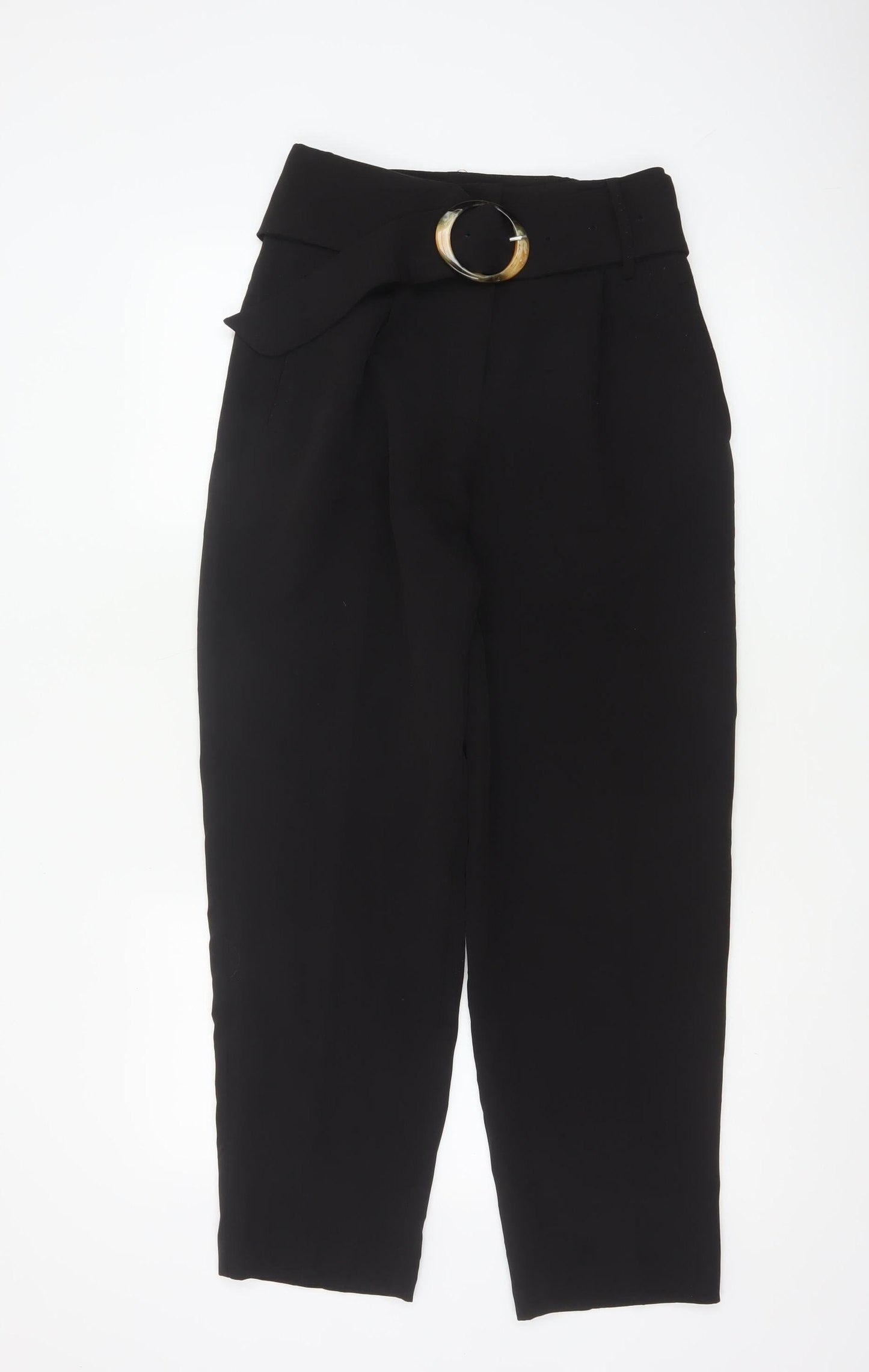 NA-KD Women's Black Paperbag Trousers Size 8 Belted High Waist